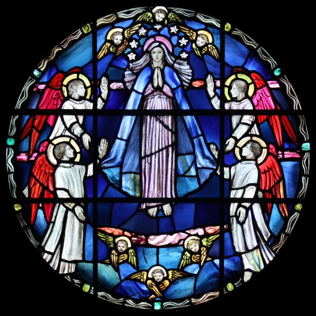 Our Lady's Assumption stained glass roundel
