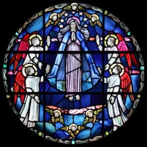 Our Lady's Assumption stained glass roundel